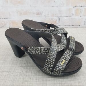 CROCS Cyprus IV Sparkle Leopard Print Pump Heel Sandals Open Toe Women's Size 9